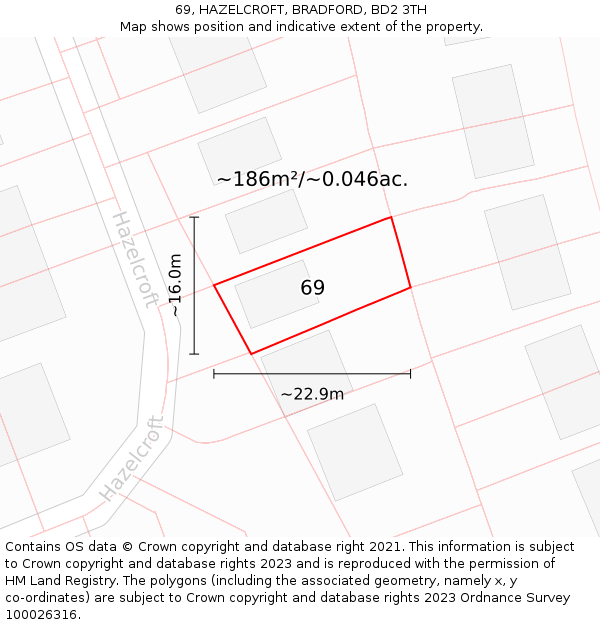 69, HAZELCROFT, BRADFORD, BD2 3TH: Plot and title map