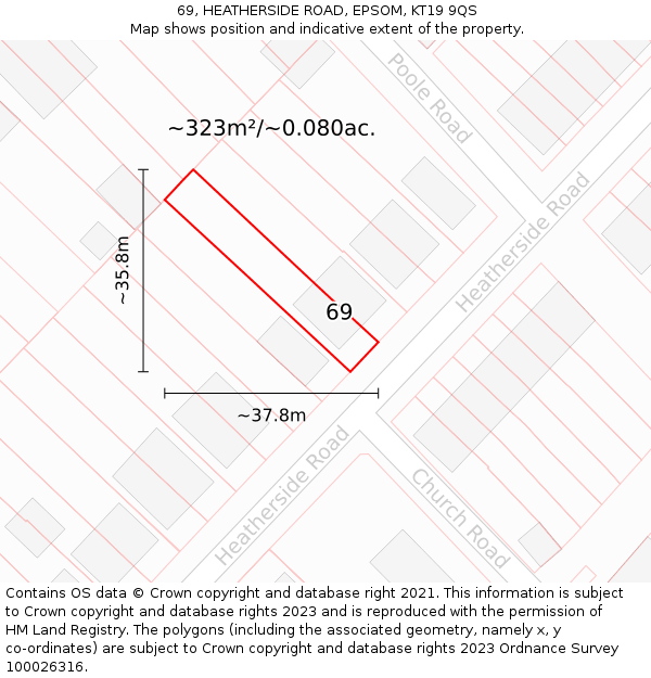 69, HEATHERSIDE ROAD, EPSOM, KT19 9QS: Plot and title map