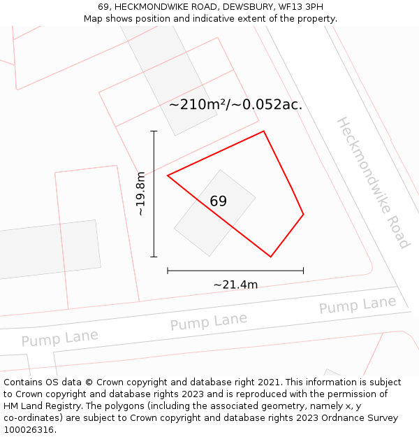 69, HECKMONDWIKE ROAD, DEWSBURY, WF13 3PH: Plot and title map