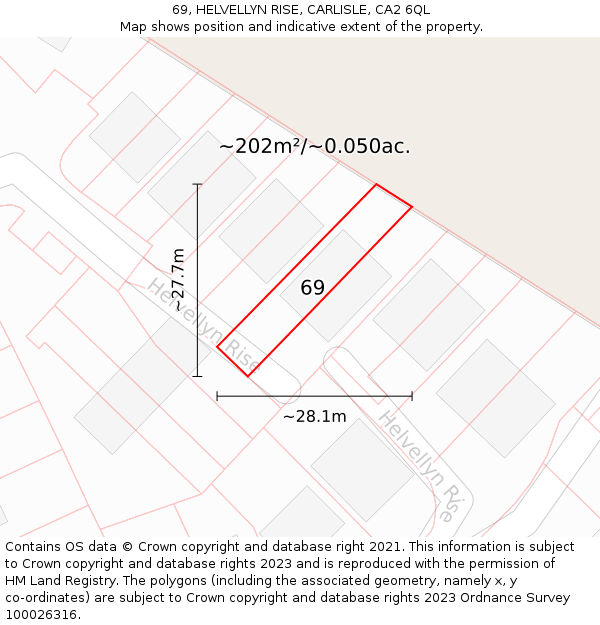 69, HELVELLYN RISE, CARLISLE, CA2 6QL: Plot and title map