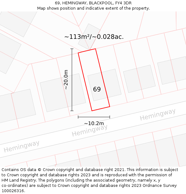 69, HEMINGWAY, BLACKPOOL, FY4 3DR: Plot and title map
