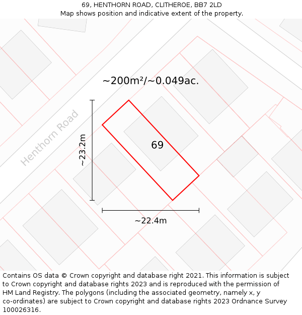 69, HENTHORN ROAD, CLITHEROE, BB7 2LD: Plot and title map