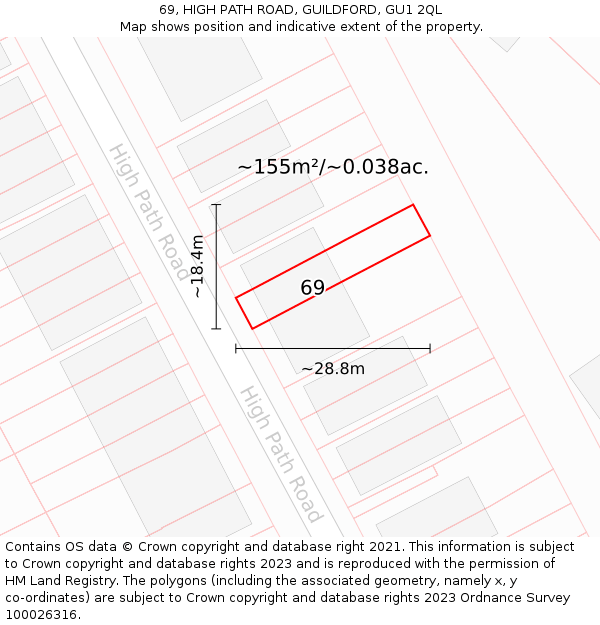69, HIGH PATH ROAD, GUILDFORD, GU1 2QL: Plot and title map