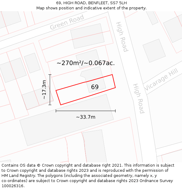 69, HIGH ROAD, BENFLEET, SS7 5LH: Plot and title map