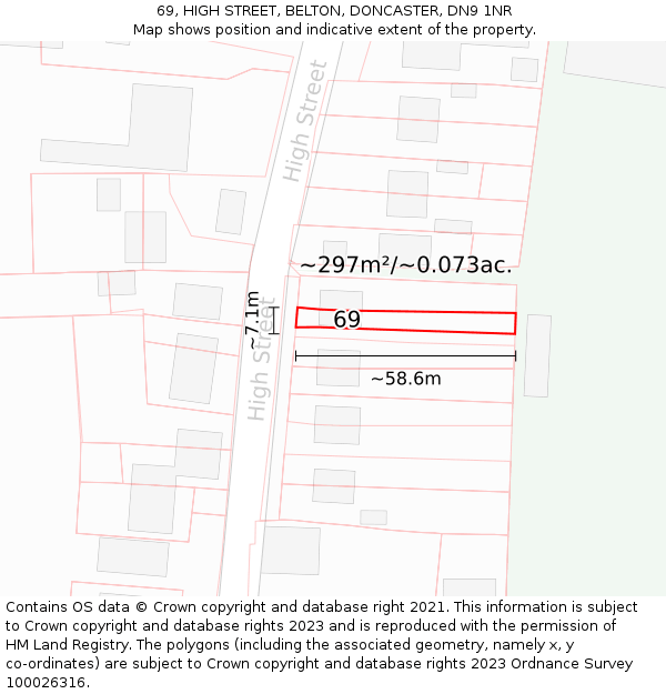 69, HIGH STREET, BELTON, DONCASTER, DN9 1NR: Plot and title map