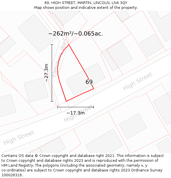 69, HIGH STREET, MARTIN, LINCOLN, LN4 3QY: Plot and title map