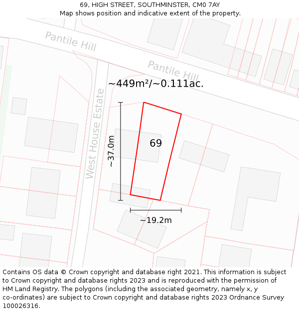 69, HIGH STREET, SOUTHMINSTER, CM0 7AY: Plot and title map