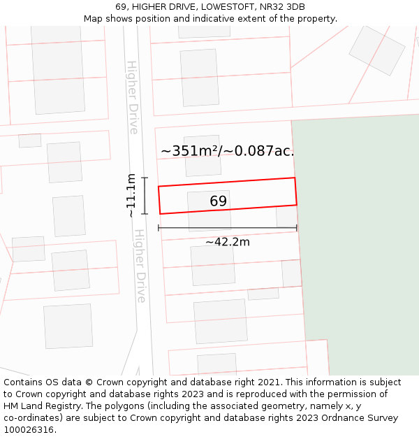 69, HIGHER DRIVE, LOWESTOFT, NR32 3DB: Plot and title map