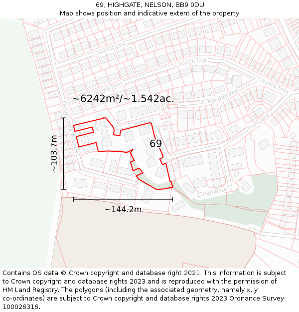 69, HIGHGATE, NELSON, BB9 0DU: Plot and title map