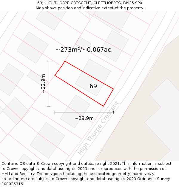 69, HIGHTHORPE CRESCENT, CLEETHORPES, DN35 9PX: Plot and title map