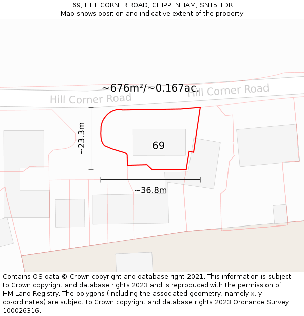 69, HILL CORNER ROAD, CHIPPENHAM, SN15 1DR: Plot and title map