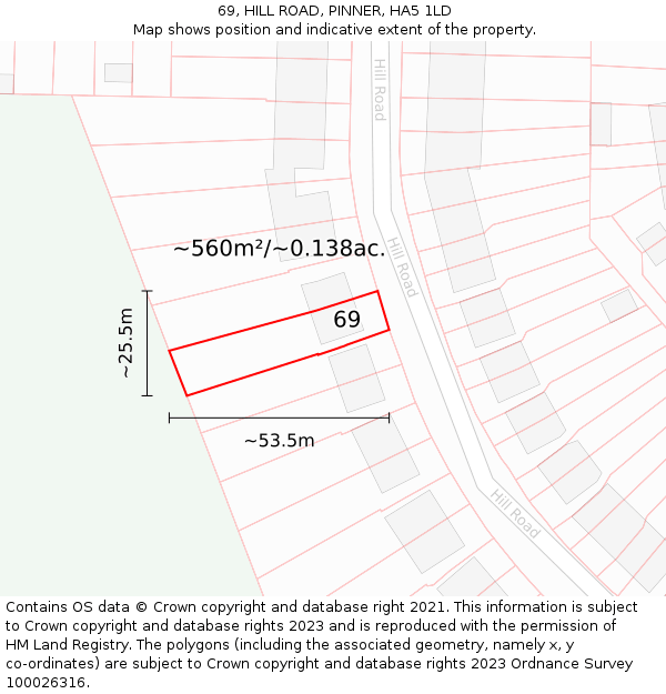 69, HILL ROAD, PINNER, HA5 1LD: Plot and title map