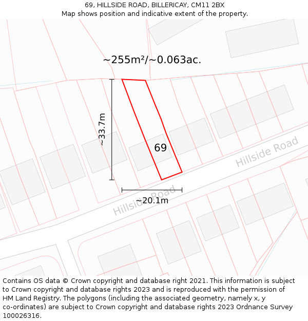 69, HILLSIDE ROAD, BILLERICAY, CM11 2BX: Plot and title map