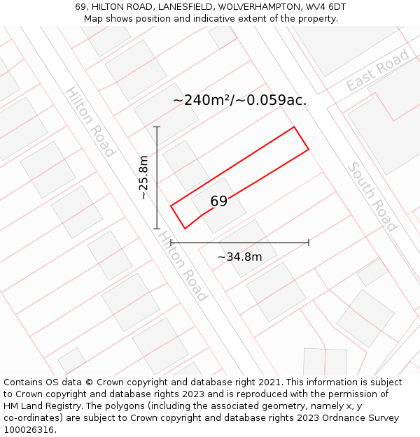 69, HILTON ROAD, LANESFIELD, WOLVERHAMPTON, WV4 6DT: Plot and title map