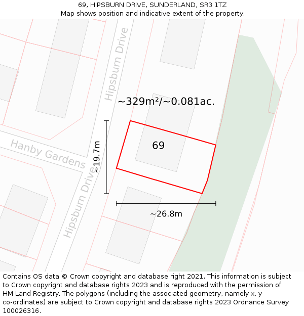 69, HIPSBURN DRIVE, SUNDERLAND, SR3 1TZ: Plot and title map