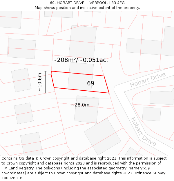 69, HOBART DRIVE, LIVERPOOL, L33 4EG: Plot and title map