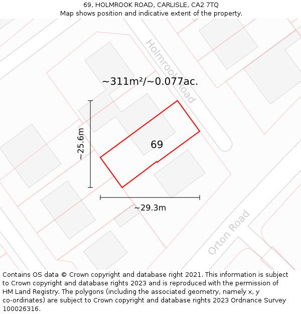 69, HOLMROOK ROAD, CARLISLE, CA2 7TQ: Plot and title map