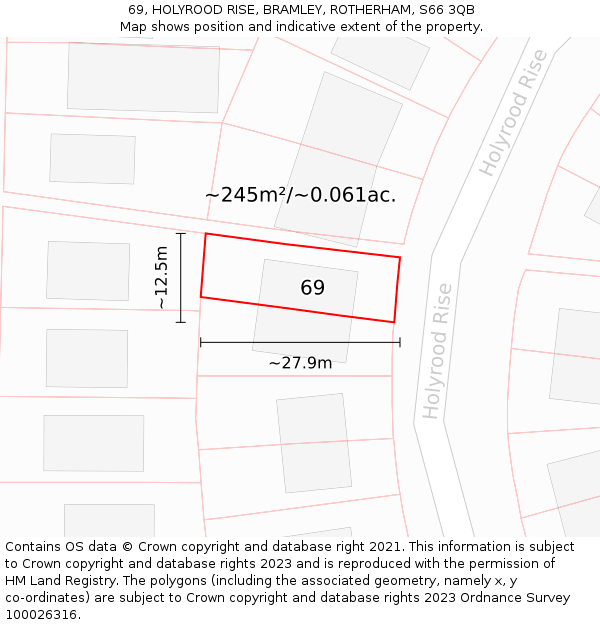 69, HOLYROOD RISE, BRAMLEY, ROTHERHAM, S66 3QB: Plot and title map