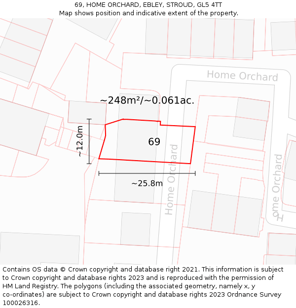 69, HOME ORCHARD, EBLEY, STROUD, GL5 4TT: Plot and title map