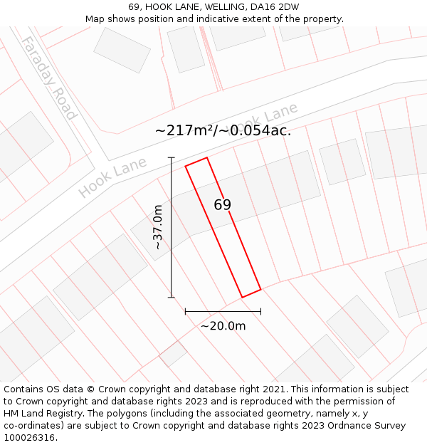 69, HOOK LANE, WELLING, DA16 2DW: Plot and title map