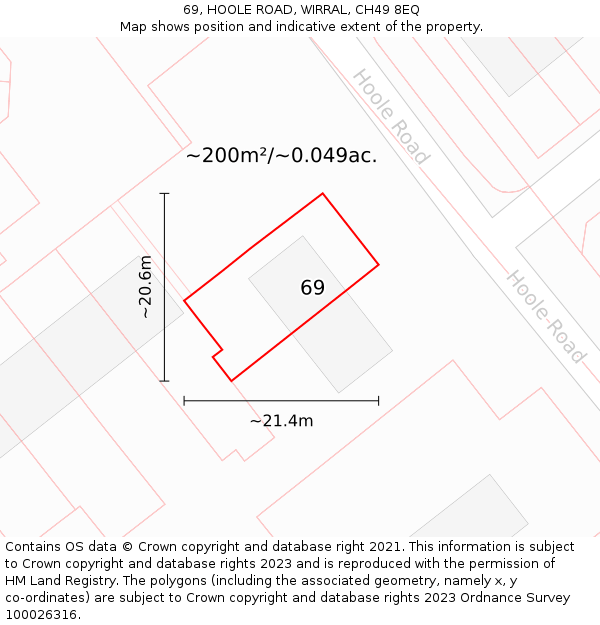 69, HOOLE ROAD, WIRRAL, CH49 8EQ: Plot and title map