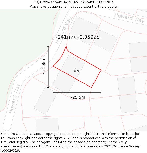 69, HOWARD WAY, AYLSHAM, NORWICH, NR11 6XD: Plot and title map