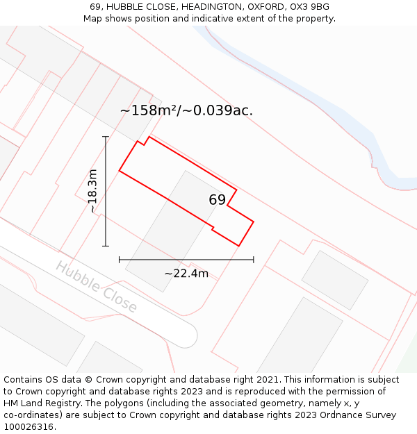 69, HUBBLE CLOSE, HEADINGTON, OXFORD, OX3 9BG: Plot and title map