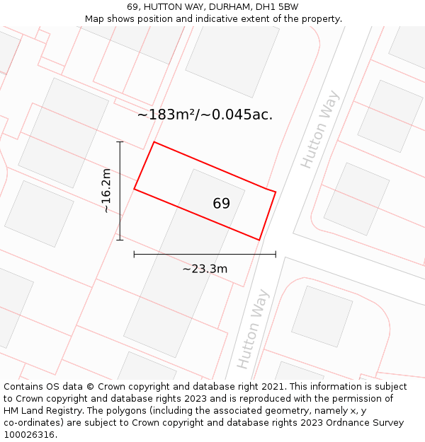 69, HUTTON WAY, DURHAM, DH1 5BW: Plot and title map