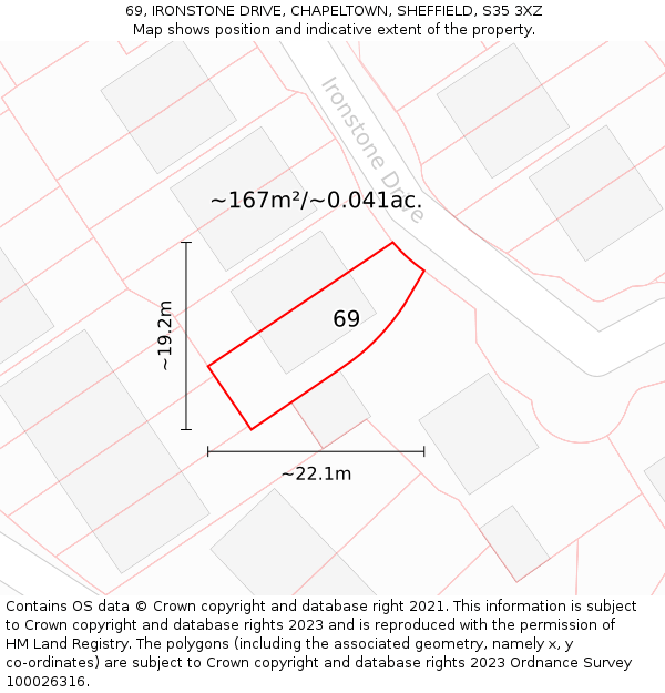 69, IRONSTONE DRIVE, CHAPELTOWN, SHEFFIELD, S35 3XZ: Plot and title map
