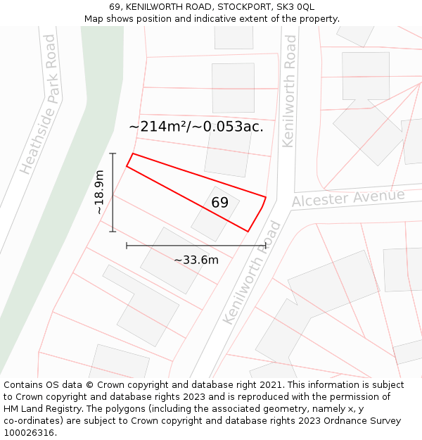 69, KENILWORTH ROAD, STOCKPORT, SK3 0QL: Plot and title map