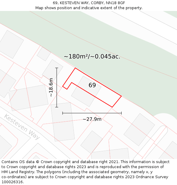 69, KESTEVEN WAY, CORBY, NN18 8GF: Plot and title map