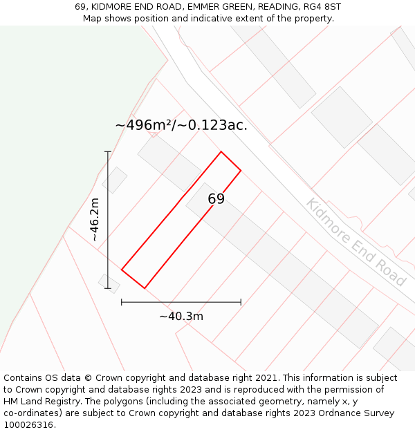 69, KIDMORE END ROAD, EMMER GREEN, READING, RG4 8ST: Plot and title map