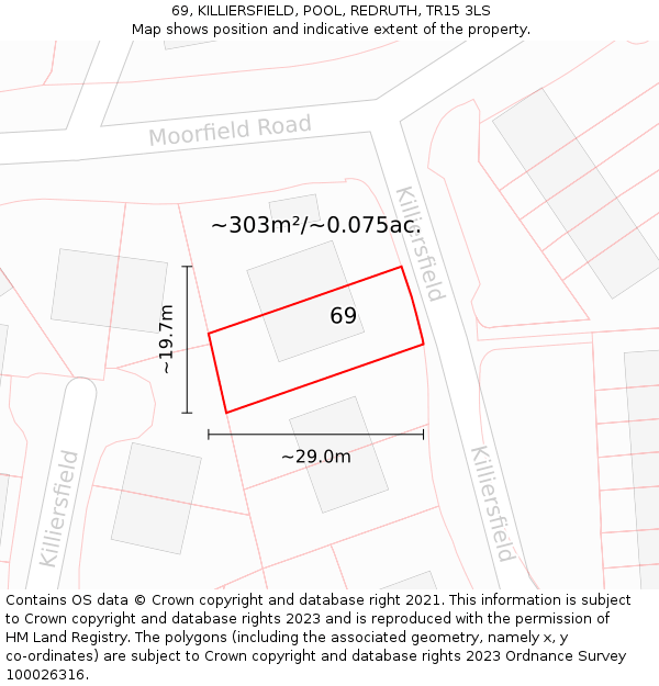 69, KILLIERSFIELD, POOL, REDRUTH, TR15 3LS: Plot and title map