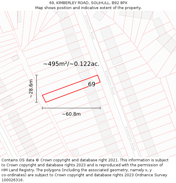 69, KIMBERLEY ROAD, SOLIHULL, B92 8PX: Plot and title map