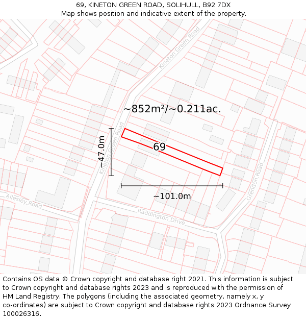 69, KINETON GREEN ROAD, SOLIHULL, B92 7DX: Plot and title map
