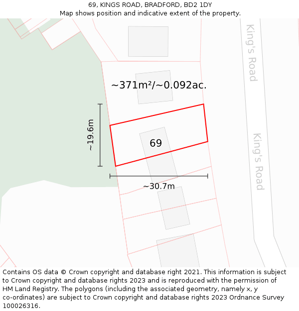 69, KINGS ROAD, BRADFORD, BD2 1DY: Plot and title map