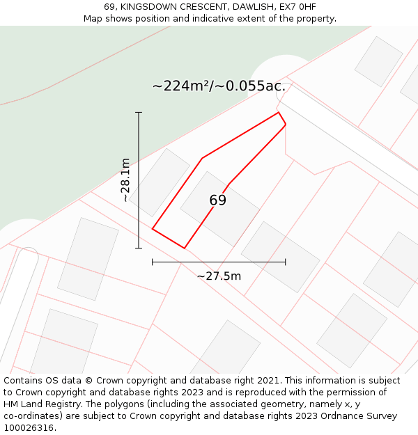 69, KINGSDOWN CRESCENT, DAWLISH, EX7 0HF: Plot and title map