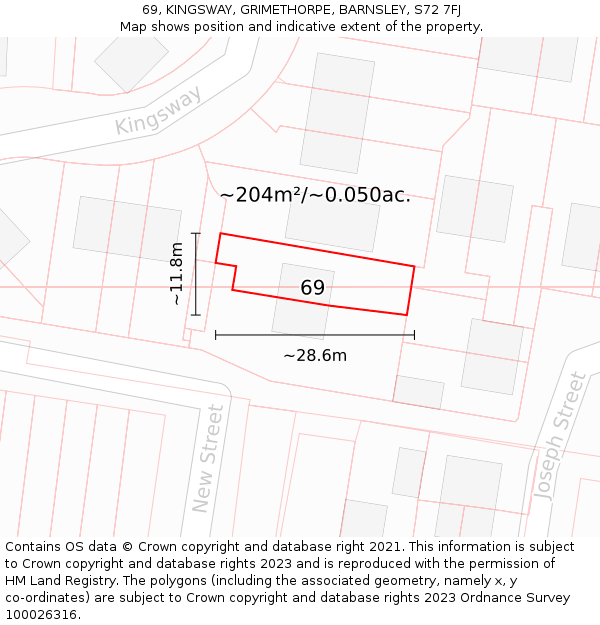 69, KINGSWAY, GRIMETHORPE, BARNSLEY, S72 7FJ: Plot and title map