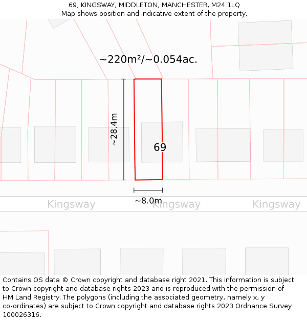 69, KINGSWAY, MIDDLETON, MANCHESTER, M24 1LQ: Plot and title map