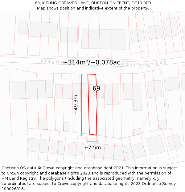 69, KITLING GREAVES LANE, BURTON-ON-TRENT, DE13 0PB: Plot and title map