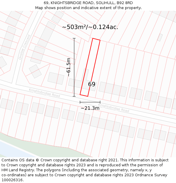 69, KNIGHTSBRIDGE ROAD, SOLIHULL, B92 8RD: Plot and title map