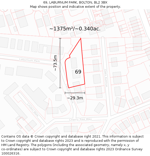 69, LABURNUM PARK, BOLTON, BL2 3BX: Plot and title map