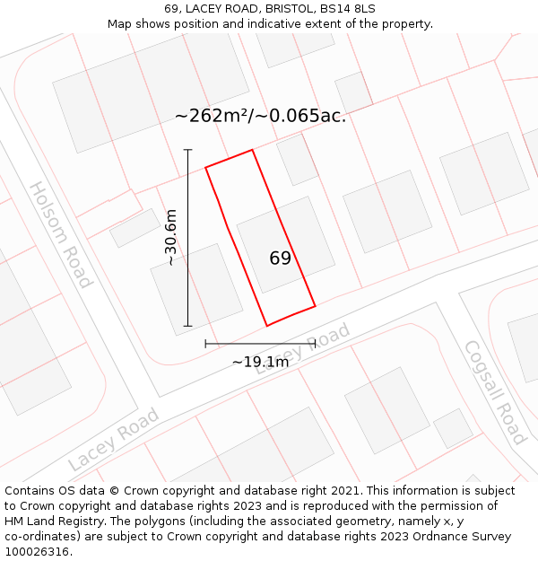 69, LACEY ROAD, BRISTOL, BS14 8LS: Plot and title map