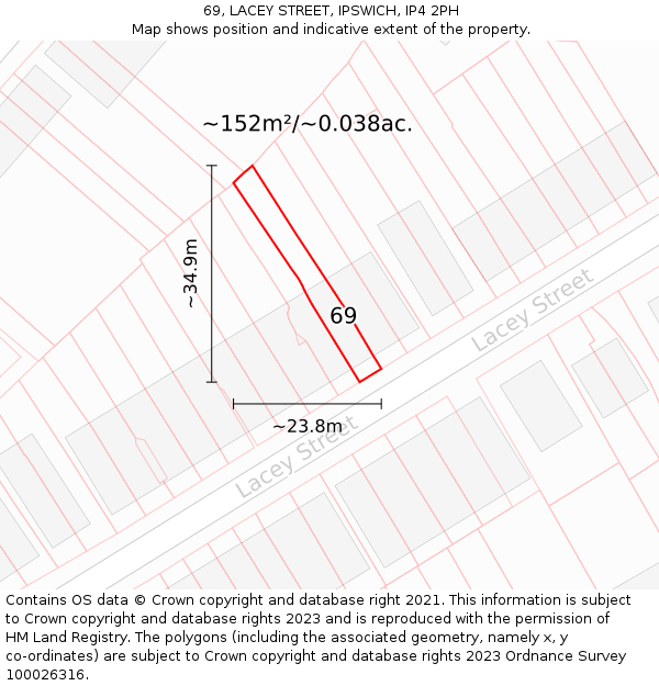 69, LACEY STREET, IPSWICH, IP4 2PH: Plot and title map