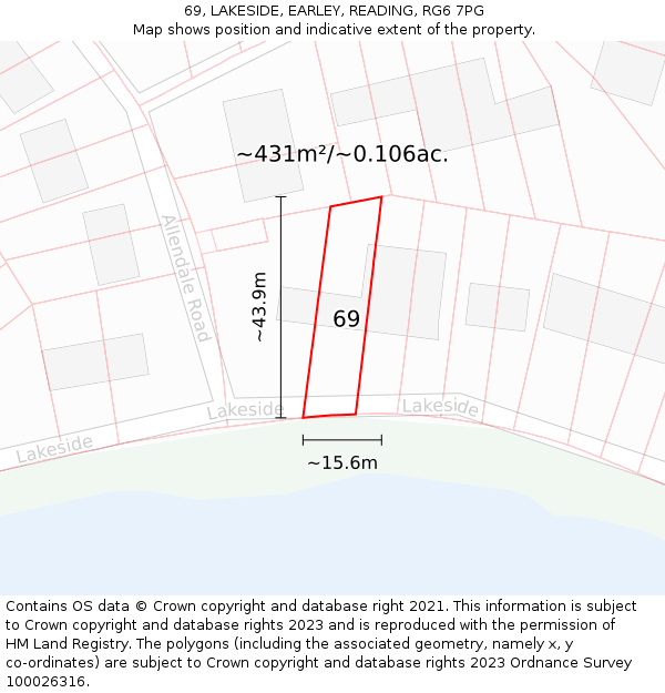 69, LAKESIDE, EARLEY, READING, RG6 7PG: Plot and title map