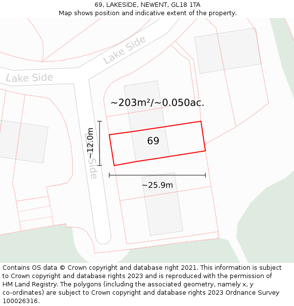 69, LAKESIDE, NEWENT, GL18 1TA: Plot and title map