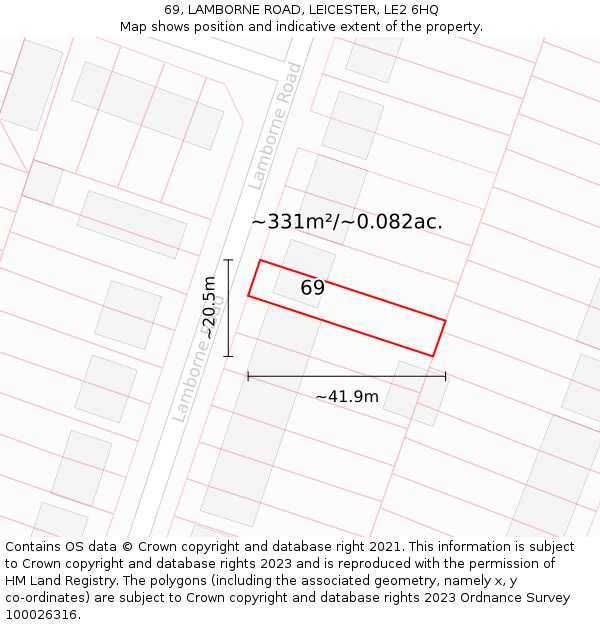 69, LAMBORNE ROAD, LEICESTER, LE2 6HQ: Plot and title map