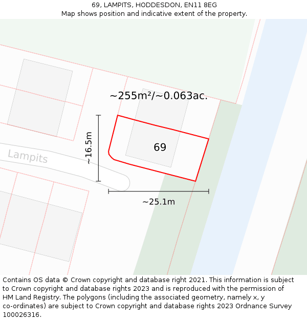 69, LAMPITS, HODDESDON, EN11 8EG: Plot and title map