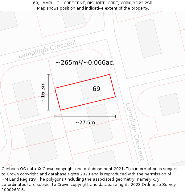 69, LAMPLUGH CRESCENT, BISHOPTHORPE, YORK, YO23 2SR: Plot and title map