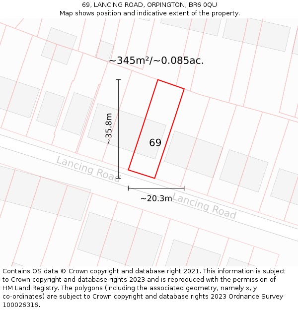 69, LANCING ROAD, ORPINGTON, BR6 0QU: Plot and title map